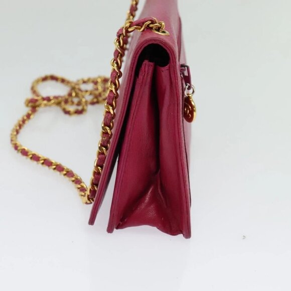 CHANEL Chain Wallet Grained Calf Skin Pink Gold CC Auth bs28262 - Picture 5 of 14